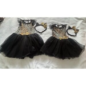 Twin/TWO Leopard Cheetah Print Tutu/Costume With Gold Bow Toddler Girl 2